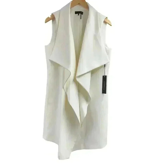 Donna Karan Modern Ivory Long Double Breasted Poly Vest Hook Closure Size 4 NWT - Picture 3 of 15